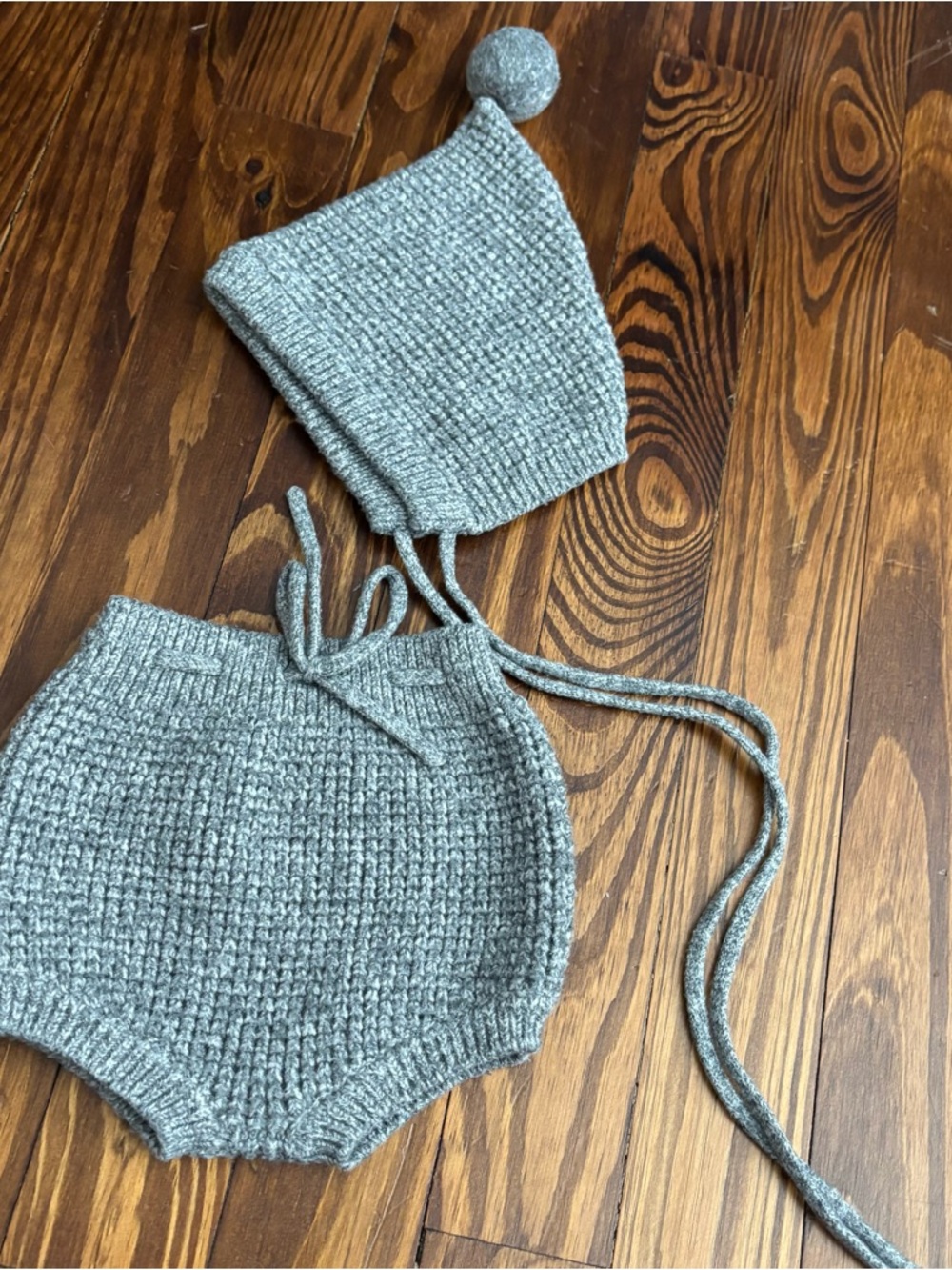 Rylee + Cru Gray Knit Baby Bonnet and Bloomers Set